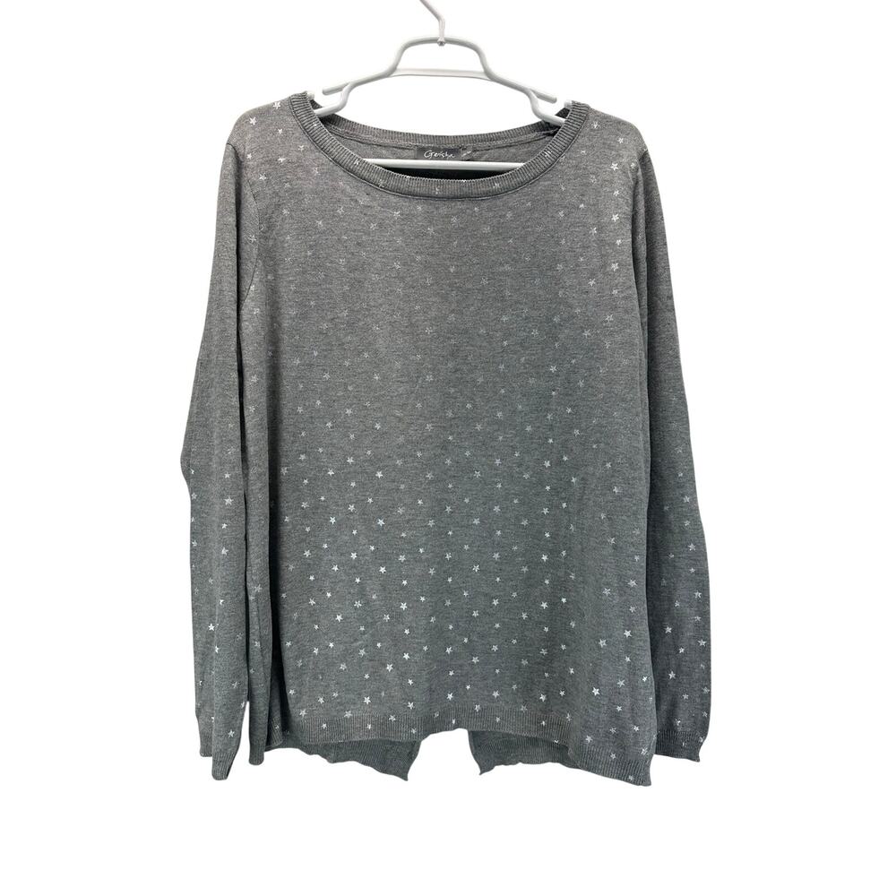 Geisha Star Print Knit Sweater Grey Silver All Over Print 2XL/44 Cotton Blend